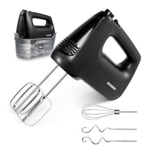 SHARDOR Hand Mixer Electric, 6 Speed & Turbo Mixer Electric Handheld, Snap-On Storage Case,5 Stainless Steel Accessories for Whipping, Mixing Cookies, Brownie, Cakes, Dough Batters (Black)