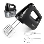 SHARDOR Hand Mixer Electric, 6 Speed & Turbo Mixer Electric Handheld, Snap-On Storage Case,5 Stainless Steel Accessories for Whipping, Mixing Cookies, Brownie, Cakes, Dough Batters (Black)