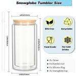 Micellwuu 8 Pack 16 Oz Sublimation Snow Globe Tumbler, Snow Globe Cups with Pre Drilled Hole, Double Wall Beer Can Glass Mason Jar Mug with Bamboo Lids and Straws for Snowglobe DIY