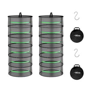 iPower 2ft 6-Layer Herb Drying Rack Breathable Mesh Hanging Dryer with Zippers Foldable Heavy Duty Ring for Garden Plant, Free Storage Bag and Hook Included, 2 Packs