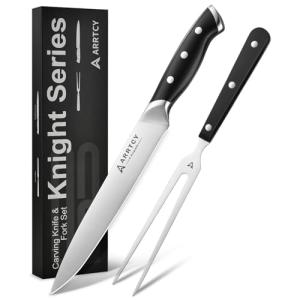 Carving Knife Set - Arrtcy 2 PCS Carving Knife and Fork for Turkey, BBQ - Razor Sharp German Stainless Steel Carving Set with Ergonomic Handle - Full Tang For Meat, Brisket