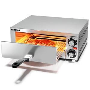 Wantjoin Pizza Oven Indoor - Electric Pizza Ovens Countertop Stainless Steel Commercial Pizza Maker Fits 12" Pizzas, With Timer Crumb Tray, 1100W, For Home, Bars, Food Trucks, Silver