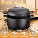 Cast Iron Dutch Oven for Bread Baking, 5 QT Pre-Seasoned Pot with Skillet Lid, Includes Sourdough Bread Baking Supplies, Cast Iron Pot for Frying, Braising, BBQ