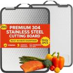 Stainless Steel Cutting Board for Kitchen, 17”x12” Scratch-Resistant Double-Sided chopping board with Knife Sharpener & Juice Grove, Non Toxic, Dishwasher Safe Metal Cutting Board for Meat & Veggies