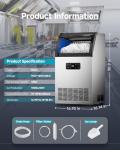 EUHOMY Commercial Ice Maker,105lbs/24H,Stainless Steel Under Counter Ice Machine with Water Filter,33lbs Storage Capacity, 45 Cubes in 8-12 Mins, Freestanding Ice Machine for Home/Bar/Cafe/Restaurant