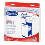 Plastico Compactor Bags for 15” Rectangular Trash Compactors, 10 Bags + 10 Twist Ties, Heavy Duty 3 Mil Thick Plastic, 18 Gallon, Pre-Punched Holes for Easy Attachment, Strong & Flexible Crushing