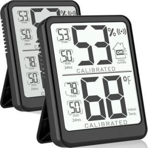 Antonki 2-Pack Room Thermometer, Digital Small Hygrometer Indoor Thermometer Humidity Gauge, Temperature Humidity Meter with Max/Min Record Monitor Sensor for Home, Plants - Battery Included