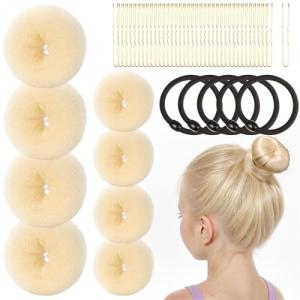 FANDAMEI Hair Donuts Bun Maker Set - 4 Small & 4 Extra Small Ballet, with Elastic Ties, Hair Pins (Gold)