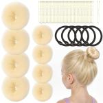 FANDAMEI Hair Donuts Bun Maker Set - 4 Small & 4 Extra Small Ballet, with Elastic Ties, Hair Pins (Gold)