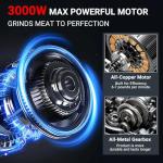 AAOBOSI #12 Meat Grinder, [3000W] 3 Speed Meat Grinder Heavy Duty: Built-in Storage Box, 2 Blades,4 Plates,3 Sausage Stuffers,Kibbe Kit,Meat Claw & Burger Press, for Home & Kitchen Use