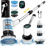 RotaShine Electric Spin Scrubber - Electric Scrubber for Cleaning with 7 Replaceable Heads - Full-Body Waterproof Tub Scrubber with Long Handle - Electric Brush Cleaner for Bathroom