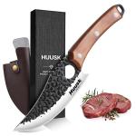 Huusk Viking Knife with Sheath - Hand Forged Butcher Knife for Meat Cutting - High Carbon Steel Meat Kitchen Knives- Multipurpose Japanese Chef Knives for Camping, Outdoor, BBQ