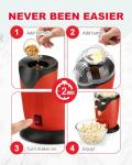 Hot Air Popcorn Maker, 12-Cup Electric Pop Corn Popper machine with Measuring Cup & Butter Melter, Fast Popping & Oil-Free, BPA-Free kitchen appliances for Home Movie Nights & Parties - Ruby