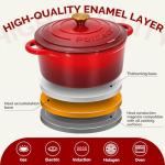 5.5 QT Enameled Cast Iron Dutch Oven – Heavy-Duty Red Pot with Lid & Dual Handles, Ideal for Bread Baking, Stews & Roasting – Includes Recipe Book