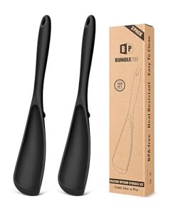 Pack of 2 Cooking Spoons for Non Stick Cookware, Multifunction Spatula Spoon BPA-Free, One-Piece Design, Suitable for Scooping, Scraping, Serving and Mixing (BLACK-BLACK)