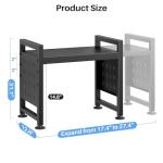 Expandable Microwave Stand Countertop, 2-Tier Adjustable Microwave Oven Rack with 8 Hooks & 2 Holders, Heavy Duty Carbon Steel Microwave Shelf for Kitchen Counter Organizer and Storage, Holds 120lbs