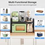 Expandable Microwave Stand Countertop, 2-Tier Adjustable Microwave Oven Rack with 8 Hooks & 2 Holders, Heavy Duty Carbon Steel Microwave Shelf for Kitchen Counter Organizer and Storage, Holds 120lbs