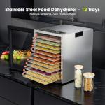 Food Dehydrator, 12 Stainless Steel Trays in 850W Dehydrator Machine, 48 Hour Digital Timer and 165°F Temperature Adjustable, Food Dryer for Jerky, Dog Treats, Meat, Fruit, Herbs
