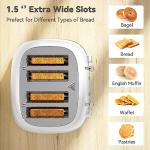 Toaster 4 Slice, Retro Stainless with 6 Bread Shade Settings,1.5''Wide Slots Toaster with Cancel/Defrost/Reheat Functions,Dual Independent Control Panel, Removal Crumb Tray (White)