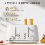 Toaster 4 Slice, Retro Stainless with 6 Bread Shade Settings,1.5''Wide Slots Toaster with Cancel/Defrost/Reheat Functions,Dual Independent Control Panel, Removal Crumb Tray (White)