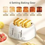 Toaster 4 Slice, Retro Stainless with 6 Bread Shade Settings,1.5''Wide Slots Toaster with Cancel/Defrost/Reheat Functions,Dual Independent Control Panel, Removal Crumb Tray (White)