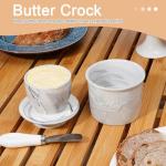 Eichzer Ceramic Butter Crock with Lid, Marbled Butter Keeper for Spreadable Butter, Elegant Butter Dish for Home and Kitchen Decor (White, Black)