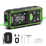 Huepar Dual Laser Measuring Tool, 393Ft Green-Beam Bilateral Digital Laser Distance Measure 6 Units Ft/in/M, Rechargeable Laser Measurement Tool -Backlit LCD Display, Length/Area/Volume/Angle Sensor