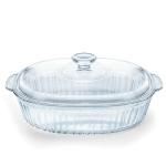 Luvan 2.8L/3Qt Glass Casserole Dish with Lid, Ribbed Oval Glass Baking Dish for Oven & Microwave, Clear Lead-Free Covered Casserole Cookware, Versatile Deep Glasses Food Container for Baking, Cooking