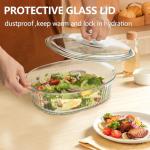 Luvan 2.8L/3Qt Glass Casserole Dish with Lid, Ribbed Oval Glass Baking Dish for Oven & Microwave, Clear Lead-Free Covered Casserole Cookware, Versatile Deep Glasses Food Container for Baking, Cooking