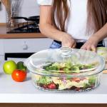 Luvan 2.8L/3Qt Glass Casserole Dish with Lid, Ribbed Oval Glass Baking Dish for Oven & Microwave, Clear Lead-Free Covered Casserole Cookware, Versatile Deep Glasses Food Container for Baking, Cooking