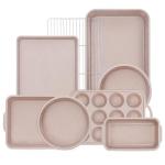 AOTASO 8 Pcs Baking Pans Set, Silicone Bakeware Sets with Metal Reinforced Frame, Nonstick Stackable Carbon Steel Non Toxic Baking Sets for Cooking (Brown)