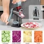 Rotary Cheese Grater Shredder with Handle Handheld Round Mandoline Vegetable Slicer Carrot Shredder Nut Grinder with 3 Replaceable Stainless Steel Drum Blades and Upgrade Strong Suction, Grey/Cyan