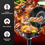 ROVSUN 1600W Vertical Electric Grill with Lid, Black 304 Stainless Steel Grill w/Detachable Pull-out Drip Tray, Double Layer Design, Portable & Removable, for Indoor and Outdoor Use