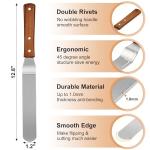 Crepe Spreader and Spatula Kit, Wood Handle Curved Offset Spacula 12",Stainless Steel 7" & 5" T-Shaped Batter Spreaders, Pancake Tool, Crepes Turner Sticks Fit Any Crepe Pan Maker, Pack of 3