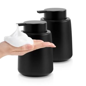 ARTWIND Ceramic Foam Soap Dispenser 2 Pack, 12oz Matte Black Lotion Hand Sanitizer Soap Dispenser with Easy-to-Press Pump for Bathroom & Kitchen Countertop Refillable