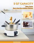 Saenchue Electric Fondue Pot Set for Cheese & Chocolate - 6-Cup Stainless Steel Fondue Pot with 8 Coded Forks - 3 Mode Fondue Set Adjustable Temperature Control for Cheese, Oil and Hotpot, FD-10