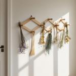 Tnstbiee Rustic Adjustable Hanging Herb Drying Rack-Holds 10 Bouquets, Space-Saving Herb Flower Dryer with Adhesive Wall Hooks for Herb Display Rack,Kitchen Wall Décor-Unusual Gifts for Gardener Woman