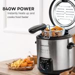 OVENTE Electric Deep Fryer 0.9L Capacity with Locking Lid, Adjustable Temperature Knob, Removable Frying Basket and Cool Touch Handle, 840W Power, Easy to Clean Stainless Steel Body, Silver FDM1091BR