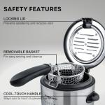 OVENTE Electric Deep Fryer 0.9L Capacity with Locking Lid, Adjustable Temperature Knob, Removable Frying Basket and Cool Touch Handle, 840W Power, Easy to Clean Stainless Steel Body, Silver FDM1091BR