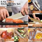 E-far 12-Piece Kitchen Knife Set, Stainless Steel Chef Knives Set with 6 Blade Guards, Sharp Kitchen Cooking Knife with Ergonomic Handle, Anti-Rust & Easy to Clean (Multicolor)