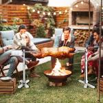 Rotisserie Grill Kit Stainless Steel Tripod Rotisserie Stand,52inch Pig Lamb Hooded Roaster Charcoal Spit with 15W Motor & Adjustable Height Lockable Casters for Outdoor Camping Party, Rated 90 LB