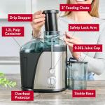 Fullstar Juicer Machines Vegetable and Fruit, 400W Compact Juicer, 3" Wide Mouth, 2-Speed Setting, Stainless Steel, BPA-Free (Black)