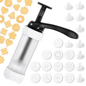 Cookie Press Set, Churro Maker with 12 Discs and 10 Cake Decorating Tips, Cookie Press for Biscuit and Churro, White
