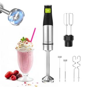 Consciot 4-in-1 Immersion Blender Handheld Max 1100W, Corded Stick Emulsifier with Entire Stainless Steel Blender Shaft, Trigger Speed Control, For Blending, Beating, Frothing, Mixing & More, Non-BPA