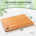 Bamboo Cutting Board for Kitchen, Wooden Cutting Boards with Deep Juice Grooves for Chopping & Serving, 100% Natural Organic Bamboo, Pre Oiled, 12" x 8" - 0.6" Thick