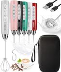 YUSWKO Rechargeable Milk Frother for Coffee, Handheld Drink Mixer with 3 Heads 3 Speeds, Ideal Coffee Frother Wand for Travel - Silver