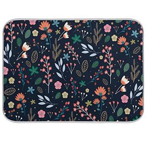 Dish Drying Mat for Kitchen Counter Colorful Flowers Black Absorbent Drying Matt for Dishes Sink Countertop 16'' x 18''