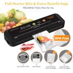 Updated Vacuum Sealer Machine (2025), MEGAWISE Food Sealer w/Starter Kit, Dry & Moist Food Modes, Compact Design with 10 Vacuum Bags & Built-in Cutter