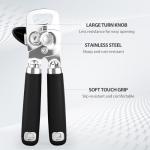 Safring Can Opener Manual, Heavy Duty Stainless Steel Smooth Edge Can Opener With Soft Touch Handle, Oversized Handheld Easy Turn Knob, Multi-Function Bottle Opener, Black