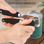 Safring Can Opener Manual, Heavy Duty Stainless Steel Smooth Edge Can Opener With Soft Touch Handle, Oversized Handheld Easy Turn Knob, Multi-Function Bottle Opener, Black